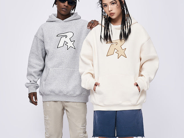 Star Embroidered Hooded Sweater Men's Coat