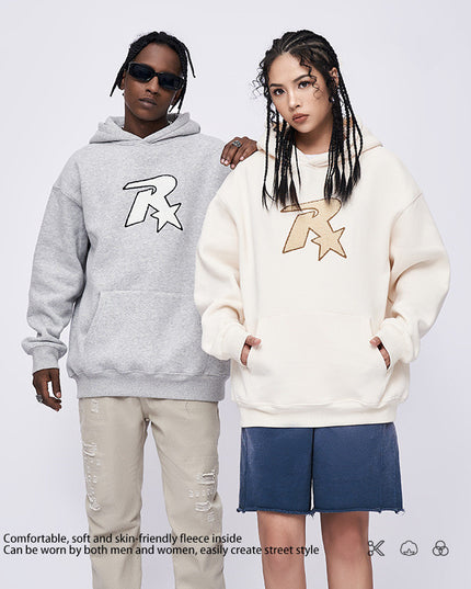 Star Embroidered Hooded Sweater Men's Coat