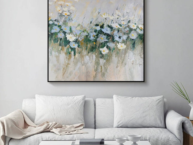 Handmade Oil Painting Canvas Wall Art Decoration Modern Blue Flowers For Home Decor Rolled Frameless Unstretched Painting