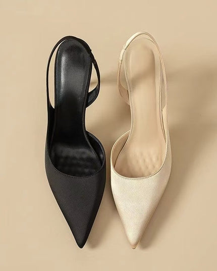 Minimalist Satin Pointed Toe Slingback High Heels
