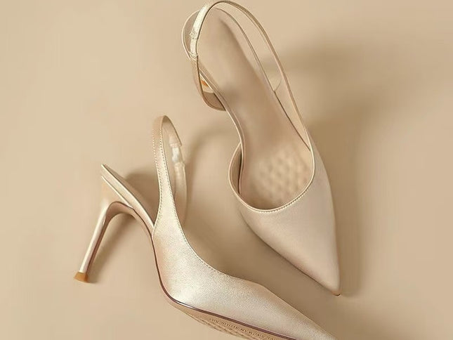 Minimalist Satin Pointed Toe Slingback High Heels