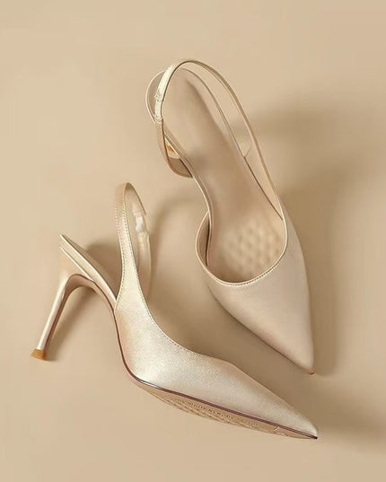 Minimalist Satin Pointed Toe Slingback High Heels
