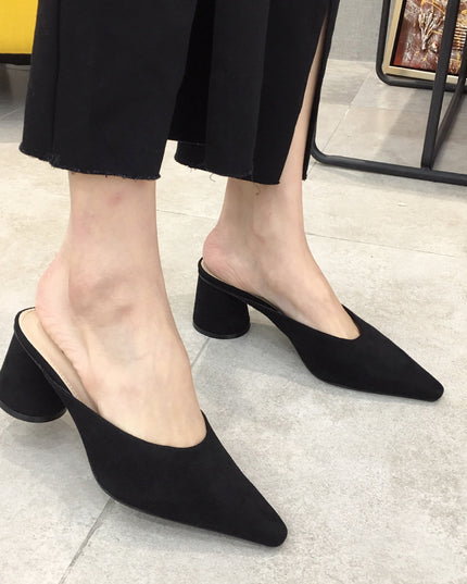 Fashion Baotou Half Drag Thick Heel Single Shoes