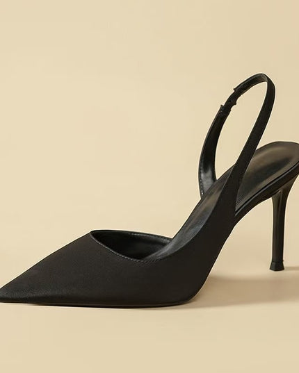 Minimalist Satin Pointed Toe Slingback High Heels