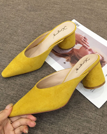 Fashion Baotou Half Drag Thick Heel Single Shoes