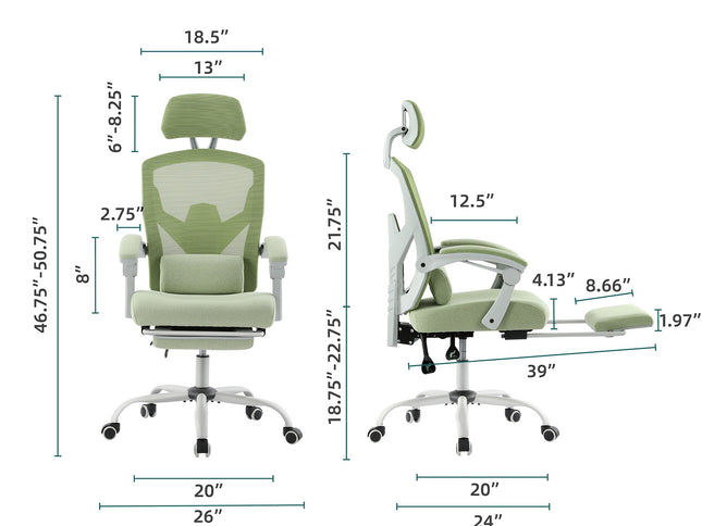 Retractable Footrest Ergonomic Swivel Office Chair With Lumbar Support Pillow And Padded Armrests