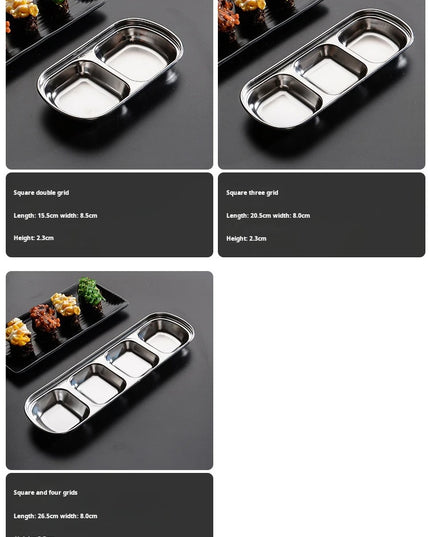Stainless Steel Divided Dip Bowls Sauce Plate Seasoning
