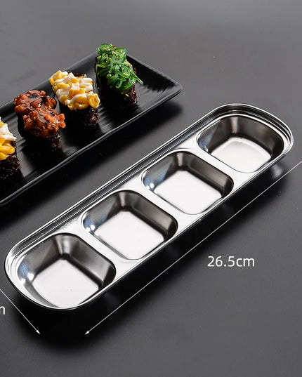 Stainless Steel Divided Dip Bowls Sauce Plate Seasoning