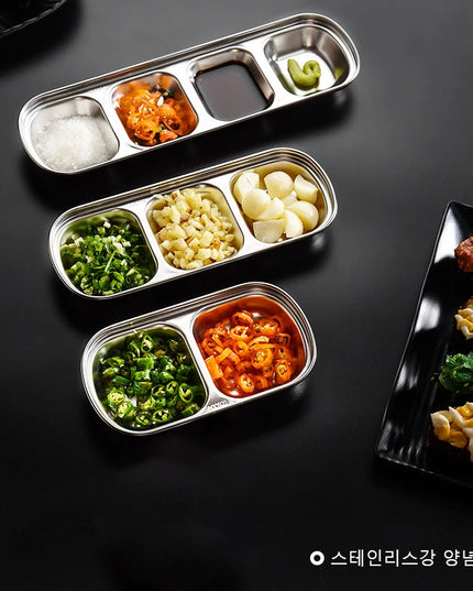 Stainless Steel Divided Dip Bowls Sauce Plate Seasoning