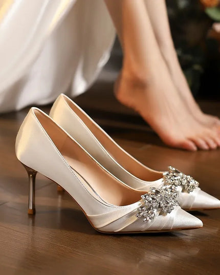 High Heels Pointed Toe Shoes Woman Lace-Up Navy Blue