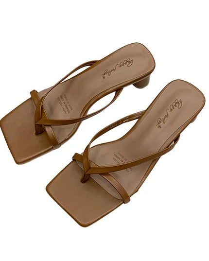 High Heels Comfortable New Summer Solid Leather Slippers Female