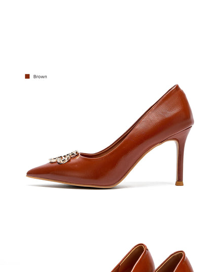 Heels 9CM Woman Black Shoes Leather Shoes Pointed