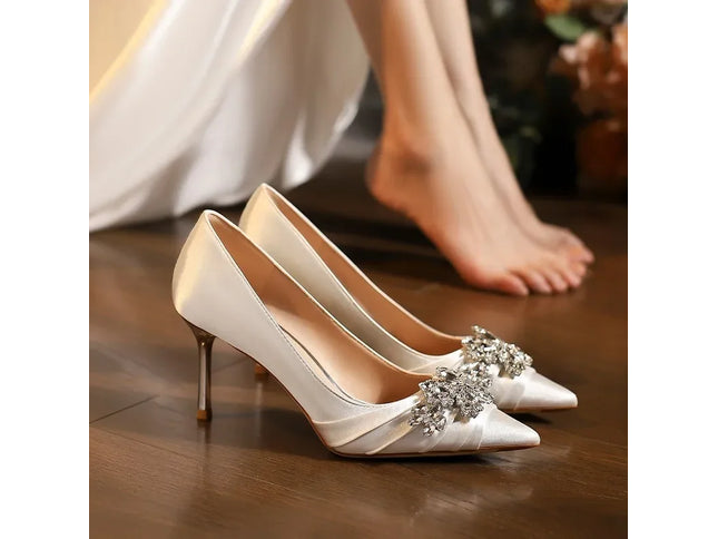 High Heels Pointed Toe Shoes Woman Lace-Up Navy Blue