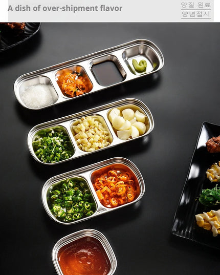 Stainless Steel Divided Dip Bowls Sauce Plate Seasoning