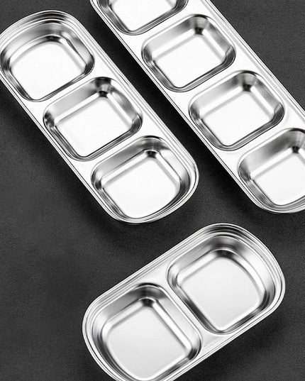 Stainless Steel Divided Dip Bowls Sauce Plate Seasoning