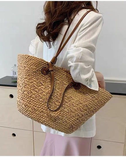 Handmade Straw Tote Bag Large Capacity Woven Brand