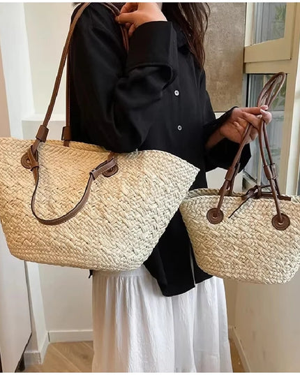 Handmade Straw Tote Bag Large Capacity Woven Brand