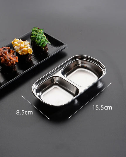 Stainless Steel Divided Dip Bowls Sauce Plate Seasoning
