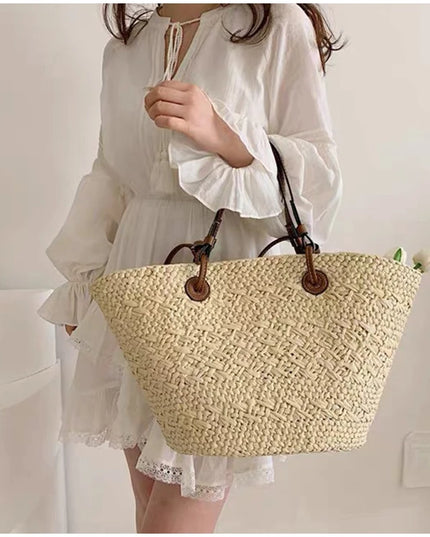 Handmade Straw Tote Bag Large Capacity Woven Brand