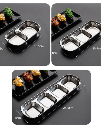 Stainless Steel Divided Dip Bowls Sauce Plate Seasoning