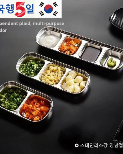 Stainless Steel Divided Dip Bowls Sauce Plate Seasoning