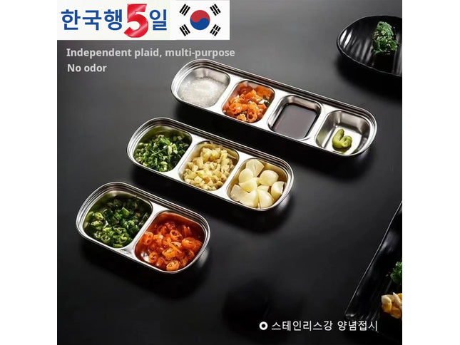 Stainless Steel Divided Dip Bowls Sauce Plate Seasoning
