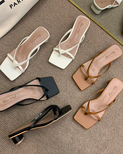 High Heels Comfortable New Summer Solid Leather Slippers Female