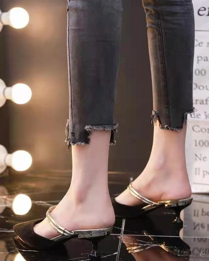 With Heel Pointed Toe Shoes Green Mules Summer