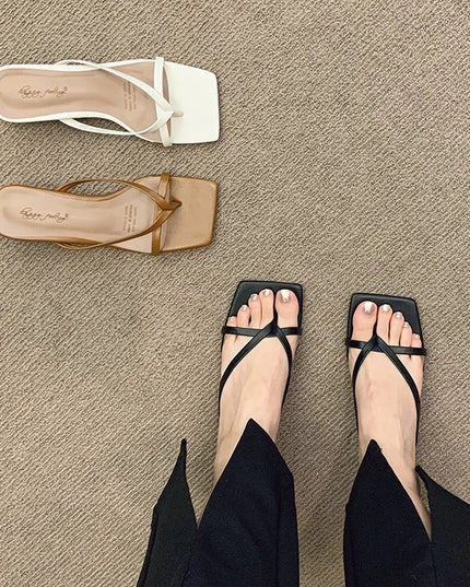 High Heels Comfortable New Summer Solid Leather Slippers Female