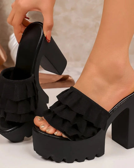 Women Summer Fashion Heel Platform Slippers Mules Slip