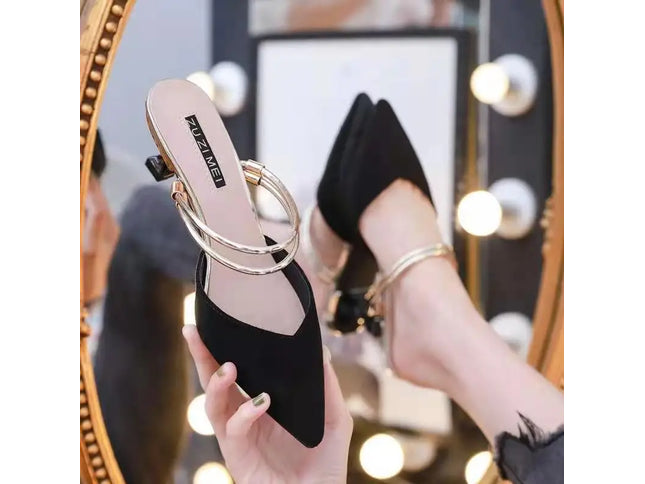 With Heel Pointed Toe Shoes Green Mules Summer