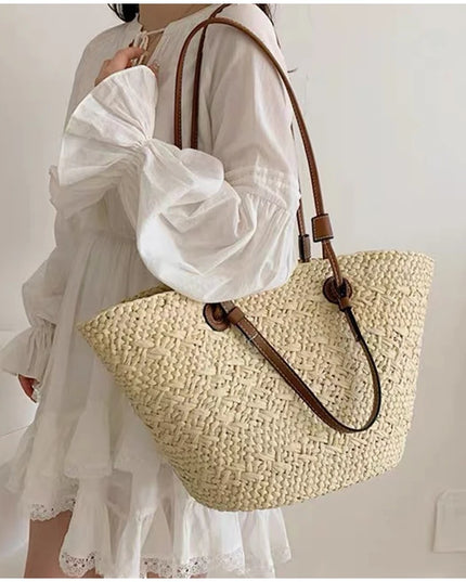 Handmade Straw Tote Bag Large Capacity Woven Brand