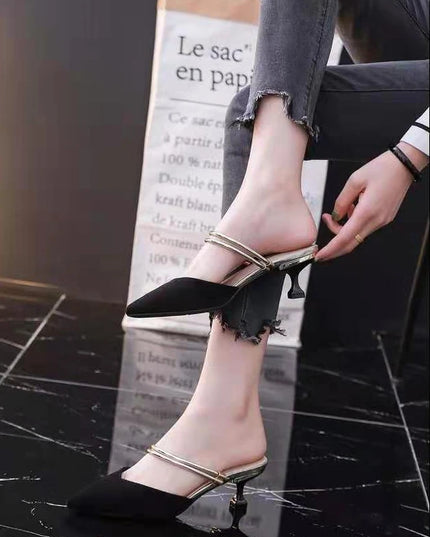 With Heel Pointed Toe Shoes Green Mules Summer