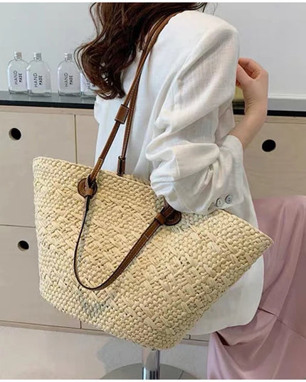 Handmade Straw Tote Bag Large Capacity Woven Brand