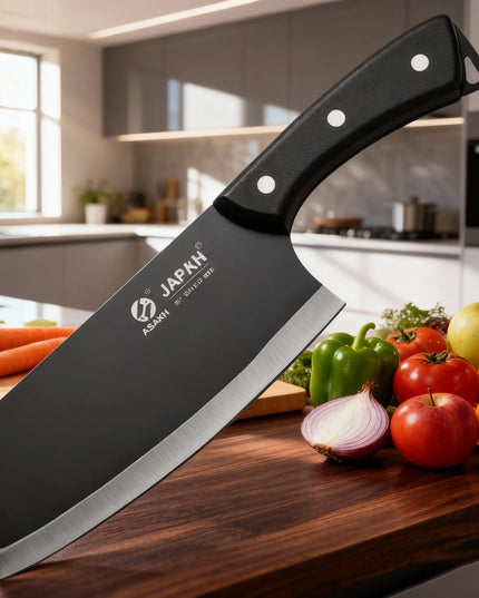 The stainless steel kitchen knife is a lightweight and sharp tool suitable