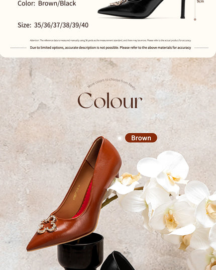 Heels 9CM Woman Black Shoes Leather Shoes Pointed