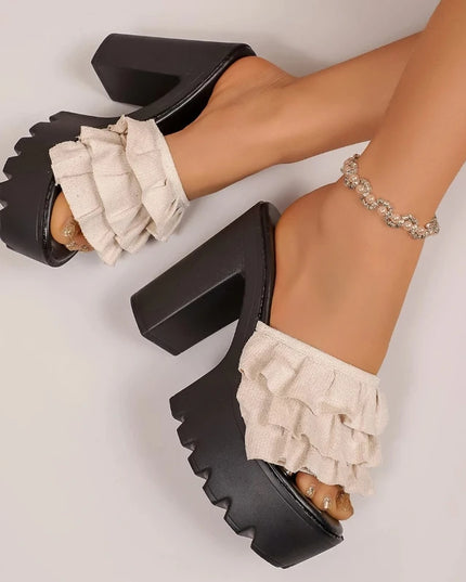 Women Summer Fashion Heel Platform Slippers Mules Slip