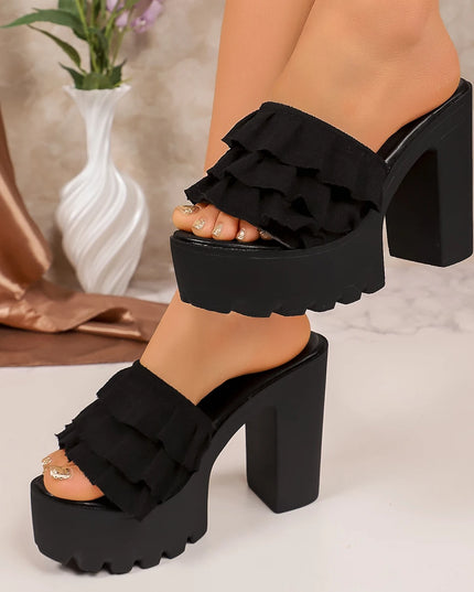 Women Summer Fashion Heel Platform Slippers Mules Slip