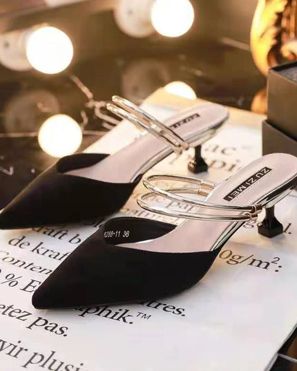 With Heel Pointed Toe Shoes Green Mules Summer