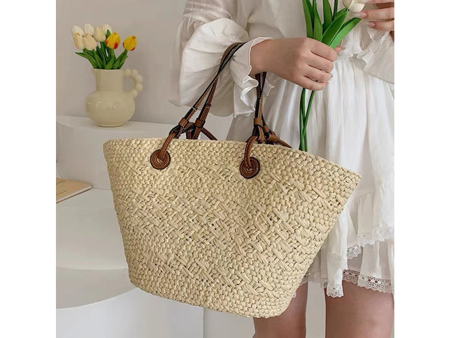 Handmade Straw Tote Bag Large Capacity Woven Brand
