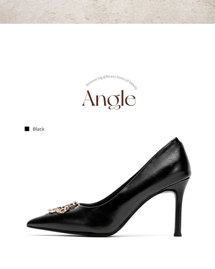 Heels 9CM Woman Black Shoes Leather Shoes Pointed
