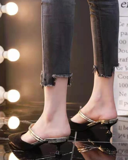 With Heel Pointed Toe Shoes Green Mules Summer
