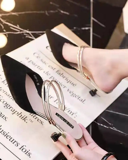 With Heel Pointed Toe Shoes Green Mules Summer