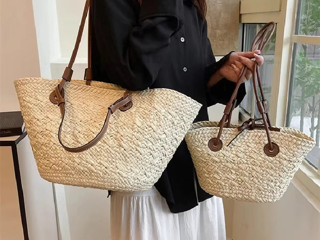 Handmade Straw Tote Bag Large Capacity Woven Brand