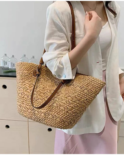 Handmade Straw Tote Bag Large Capacity Woven Brand