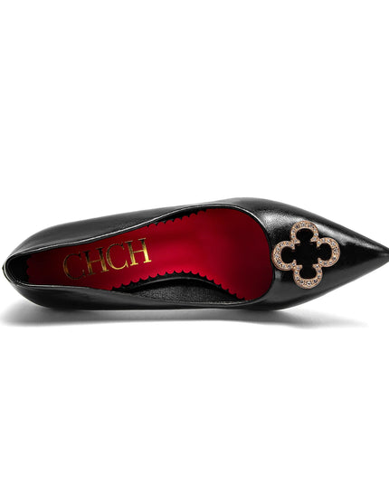 Heels 9CM Woman Black Shoes Leather Shoes Pointed