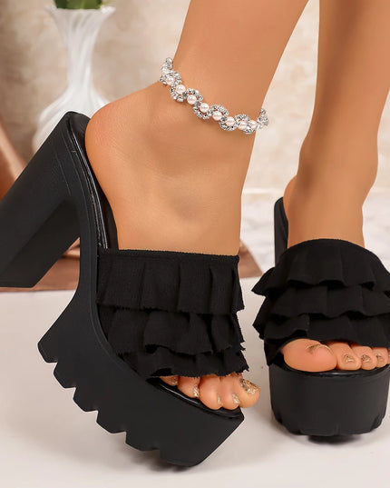 Women Summer Fashion Heel Platform Slippers Mules Slip