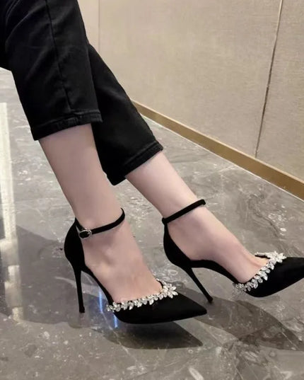 Black High Heels Women's Summer New One-Strap