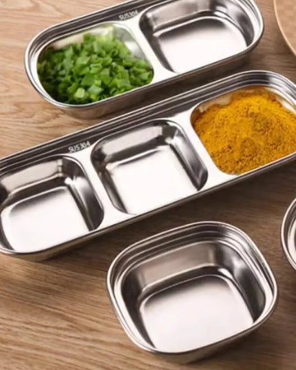 Stainless Steel Divided Dip Bowls Sauce Plate Seasoning