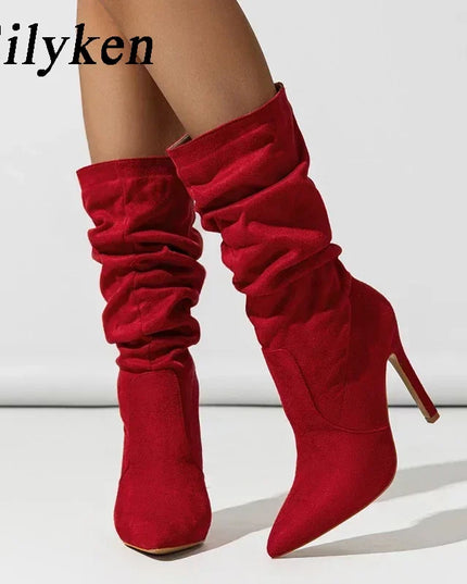 Eilyken New Design Pleat Thin High Heels Women Ankle